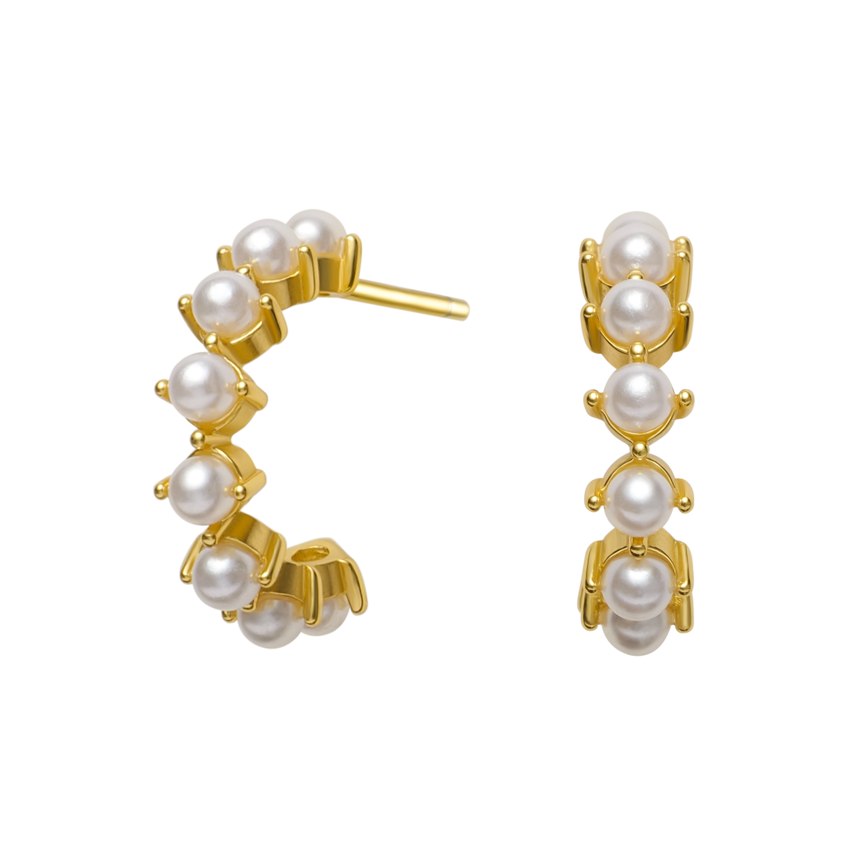Gold Mini Pearl Huggie Hoop Earrings 1