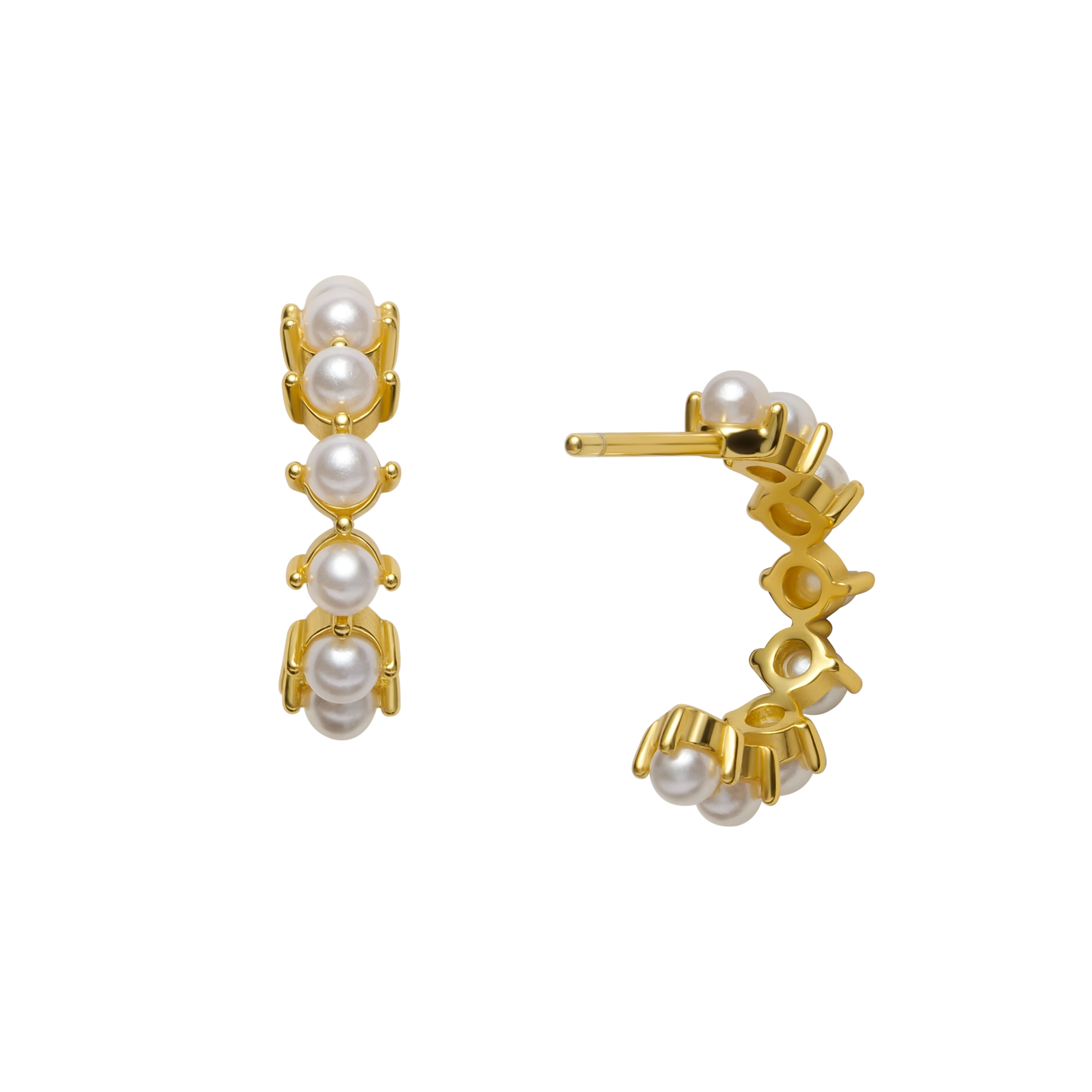 Gold Mini Pearl Huggie Hoop Earrings