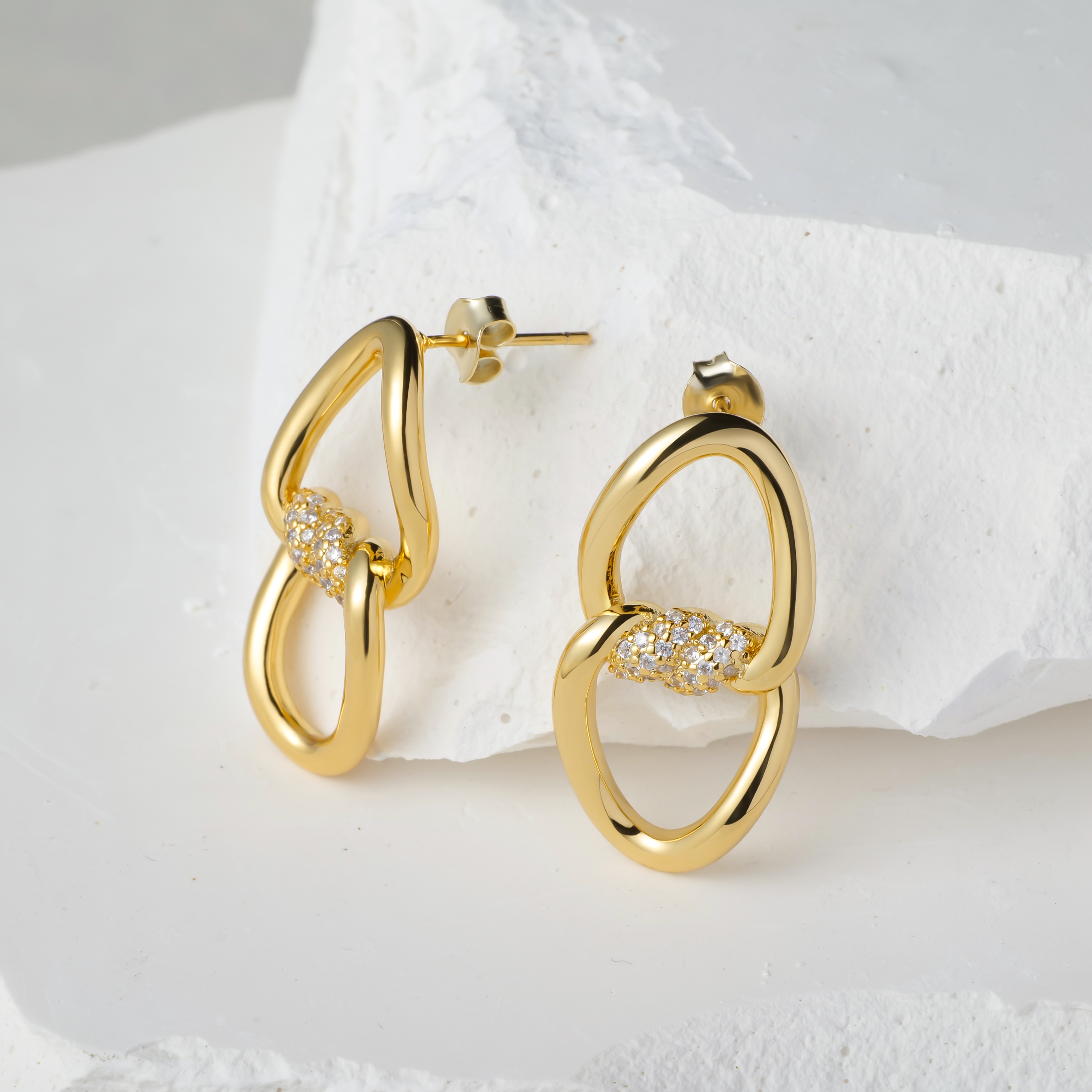 Gold Double-Link Crystal Hoop Earrings