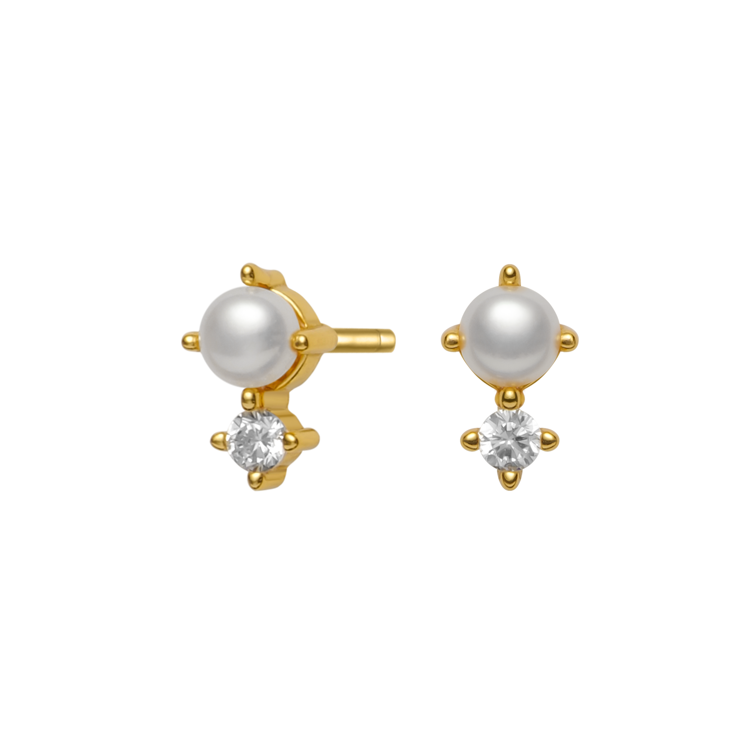 Gold Mini Pearl Crystal Stud Earrings
