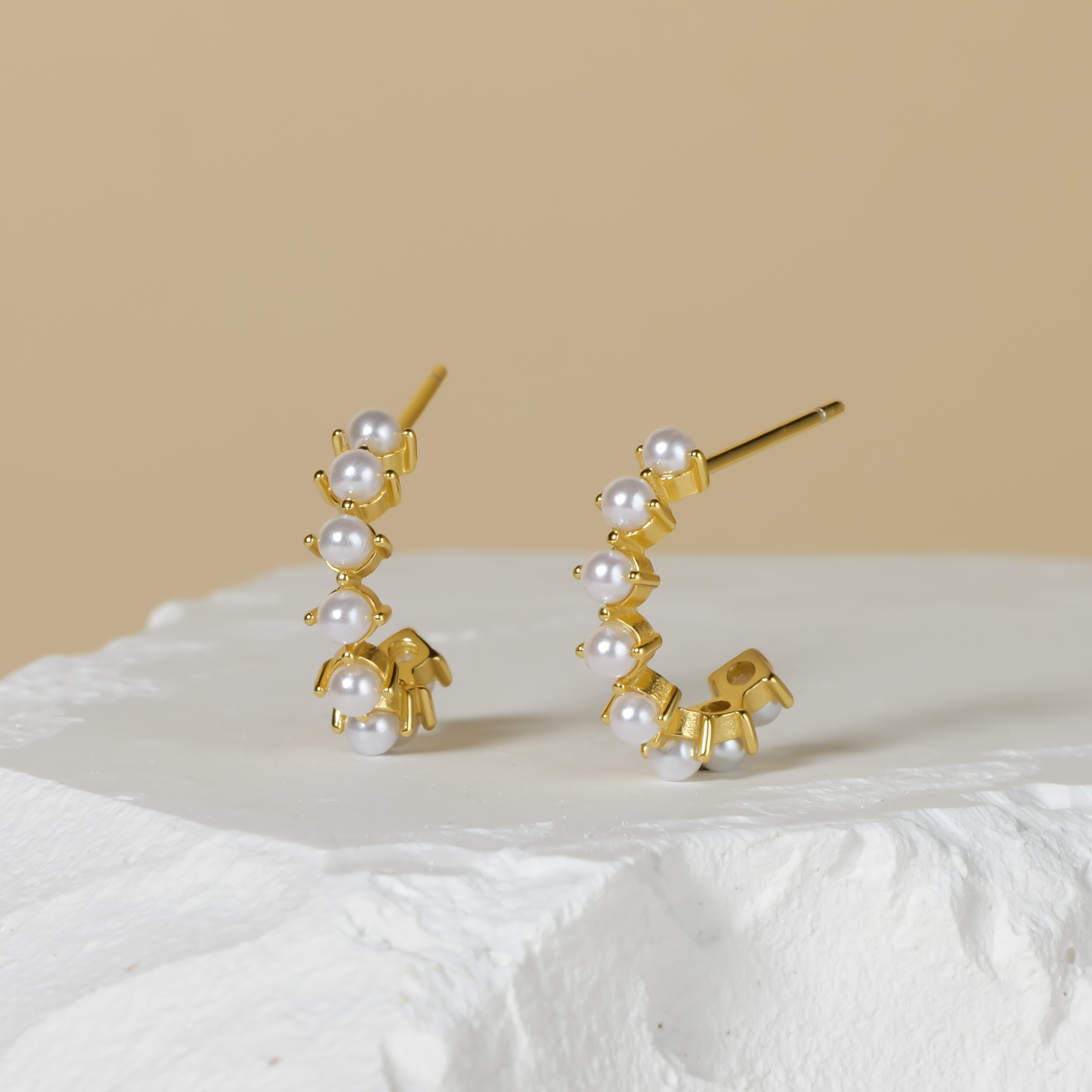 Gold Mini Pearl Huggie Hoop Earrings