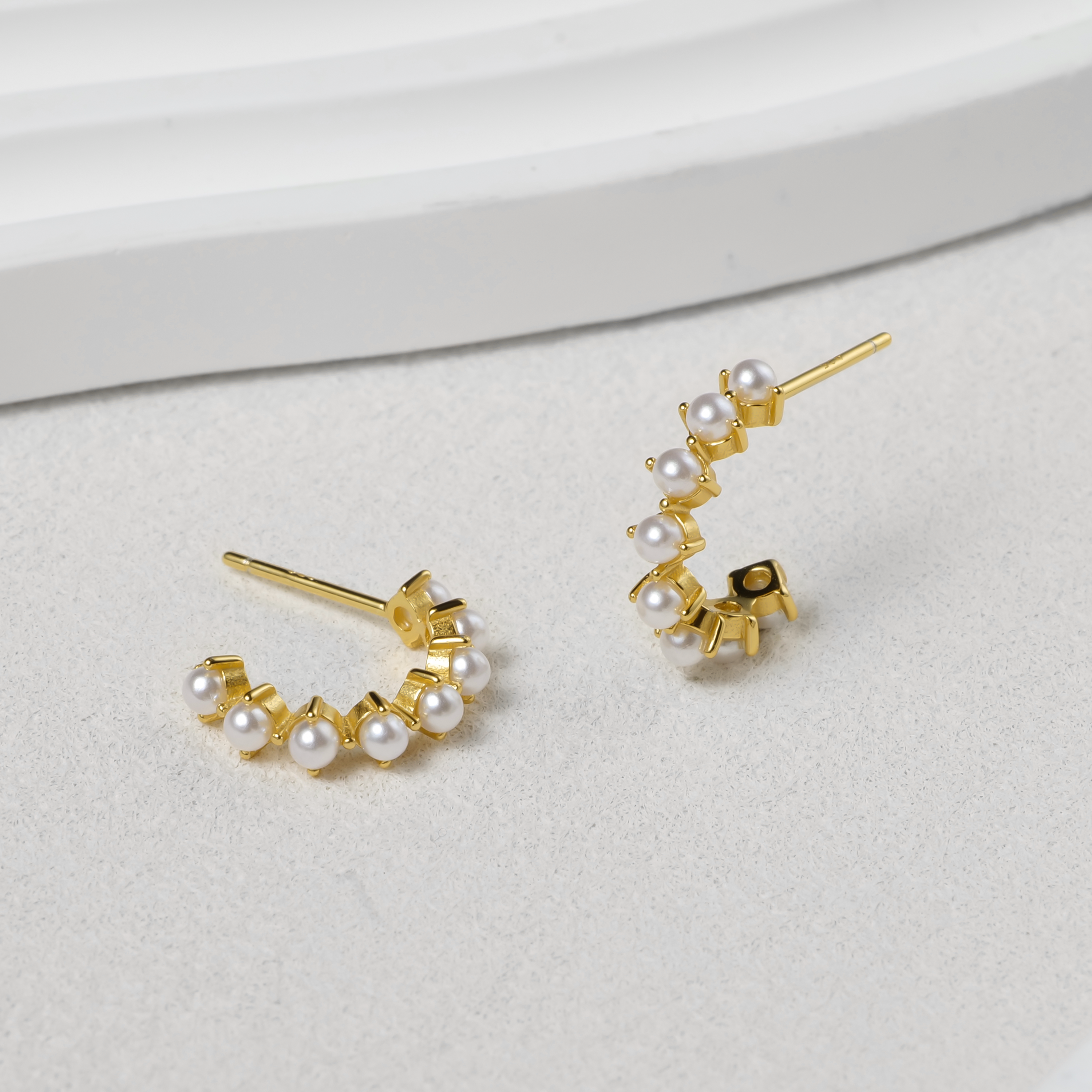 Gold Mini Pearl Huggie Hoop Earrings