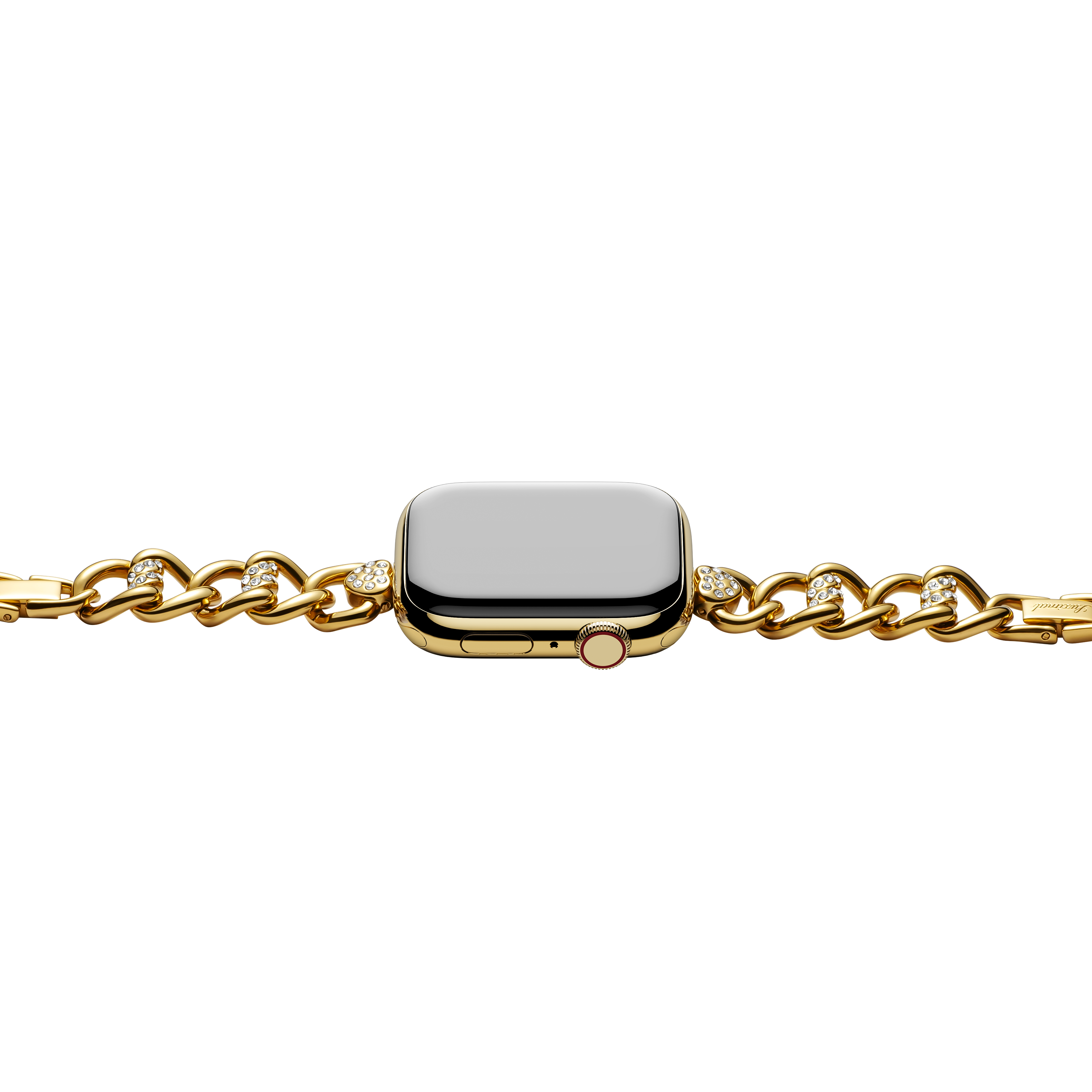 Horizontal side view of Heart-Woven Pavé Gold Apple Watch strap