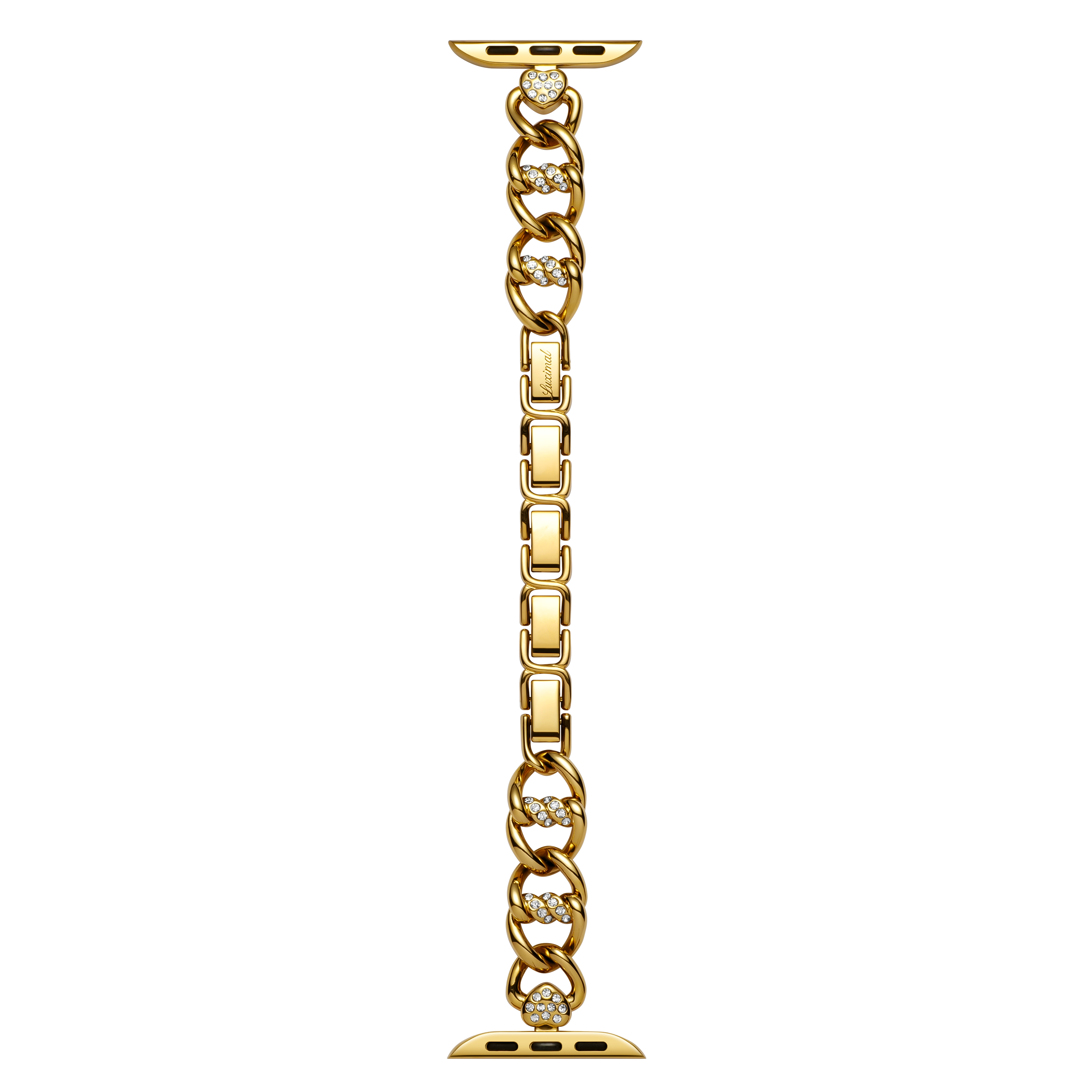Vertical Overall view of Heart-Woven Pavé Gold Apple Watch strap