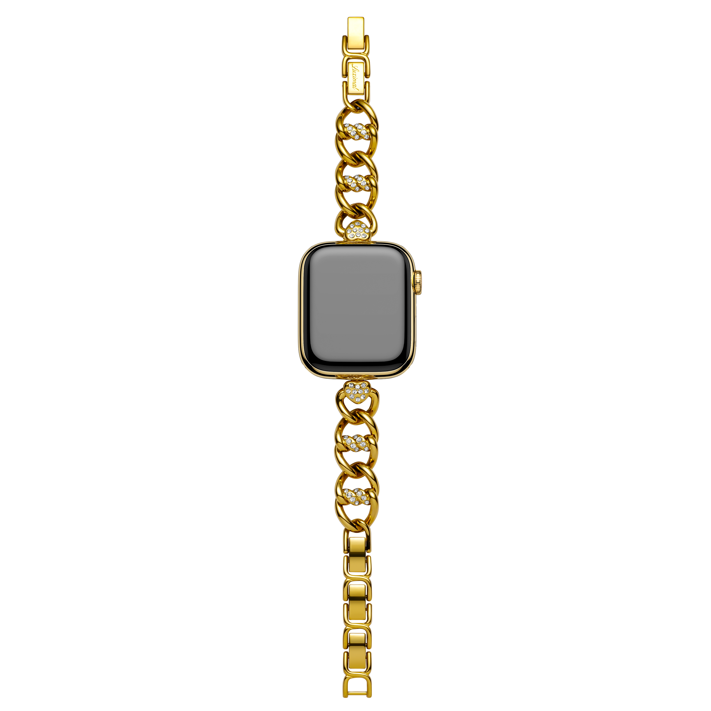 Vertical Overall view of Heart-Woven Pavé Gold Watch strap with apple watch
