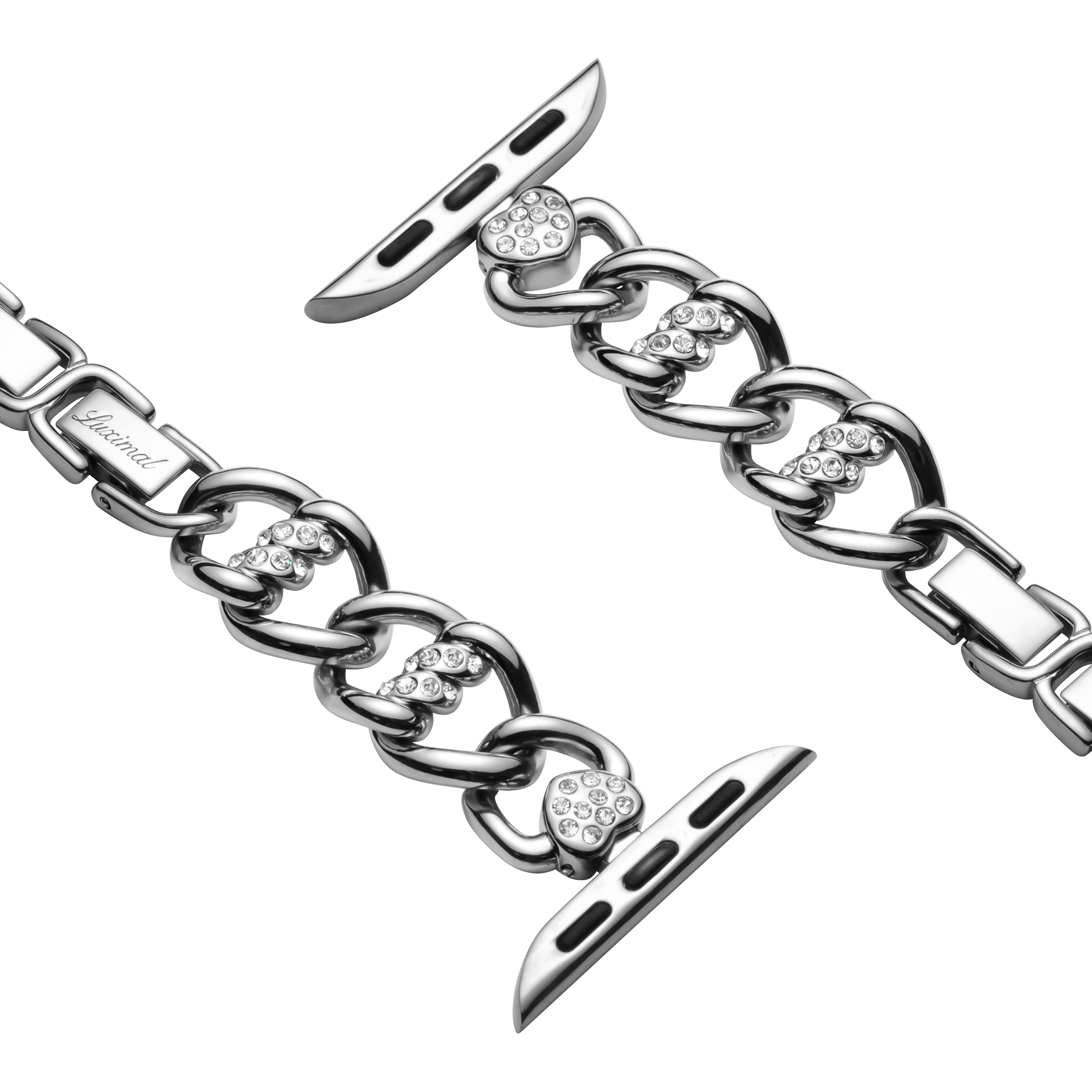 Heart Woven Pave Silver Apple Watch Band close up detail with sparkling pave stones