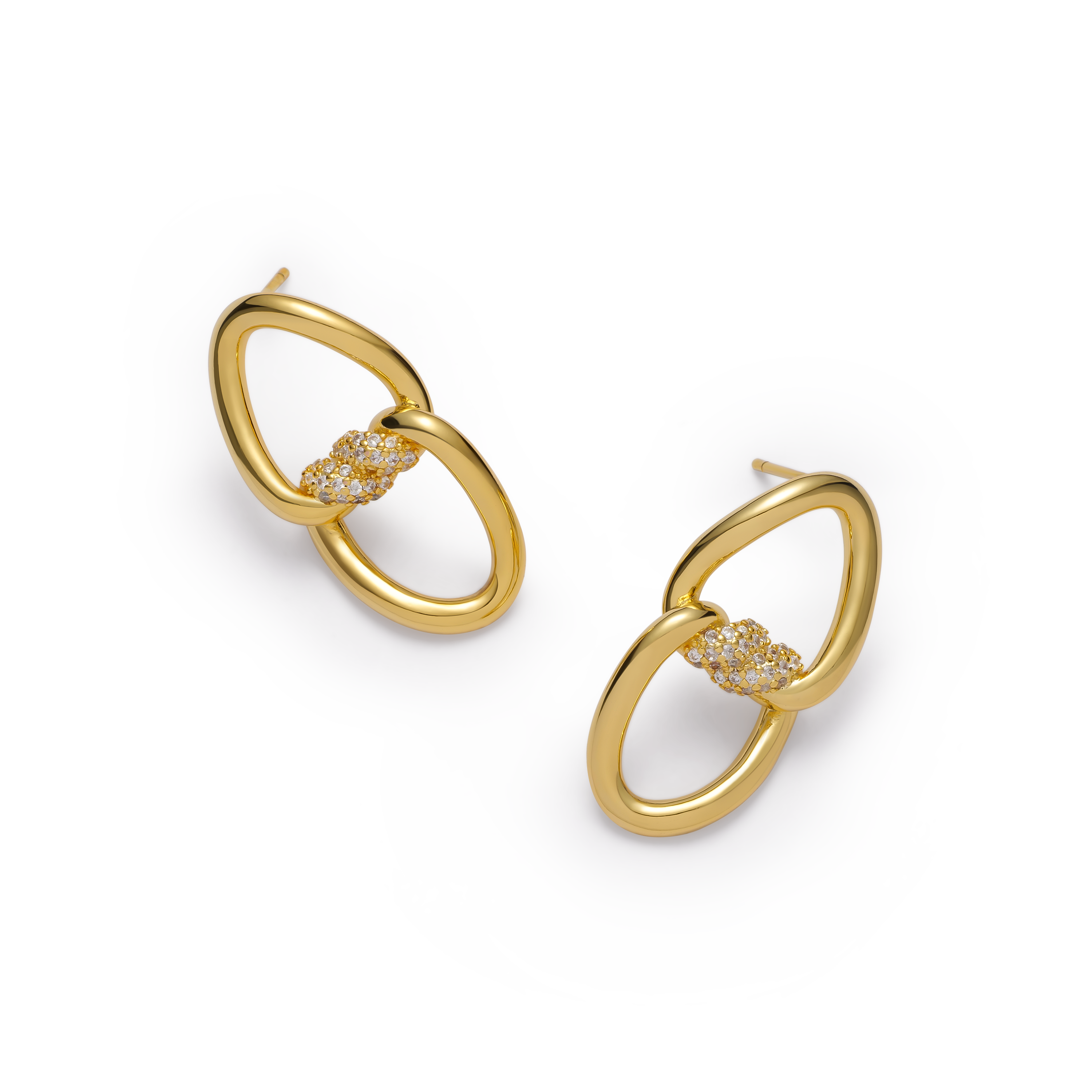 Gold Double-Link Crystal Hoop Earrings 3