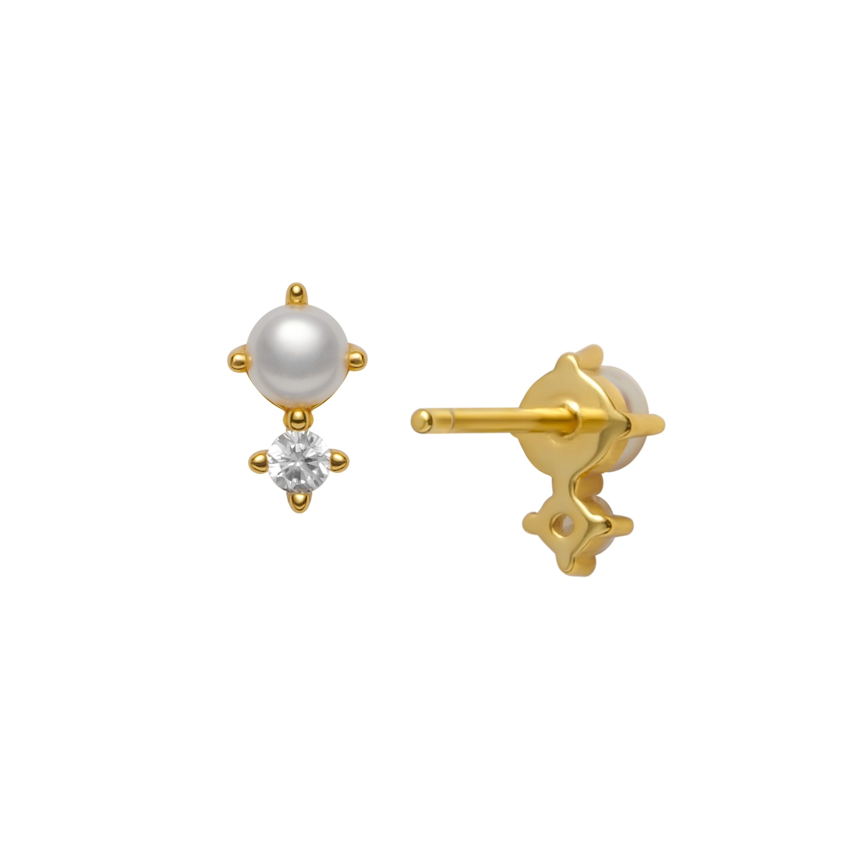 Gold Mini Pearl Crystal Stud Earrings