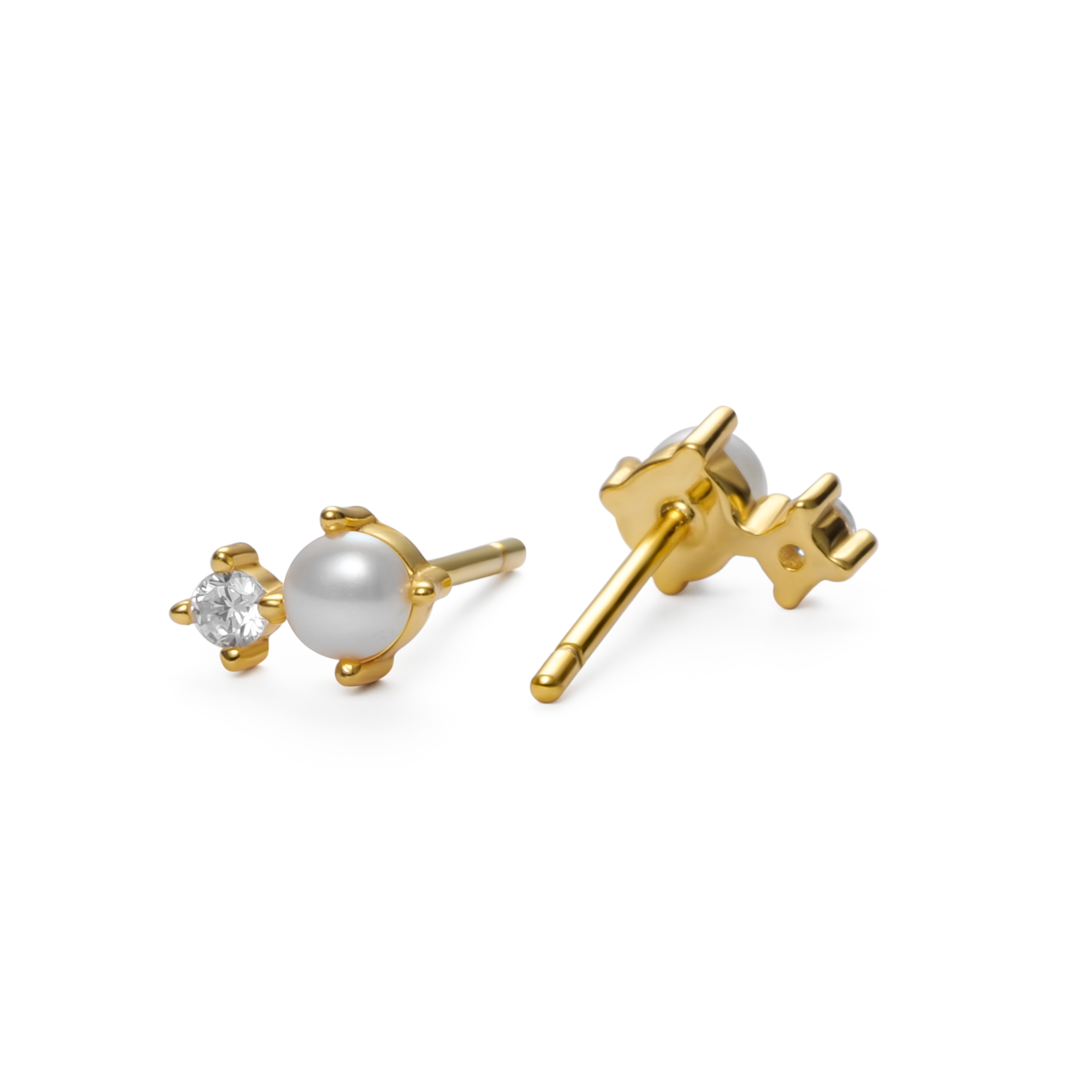 Gold Mini Pearl Crystal Stud Earrings